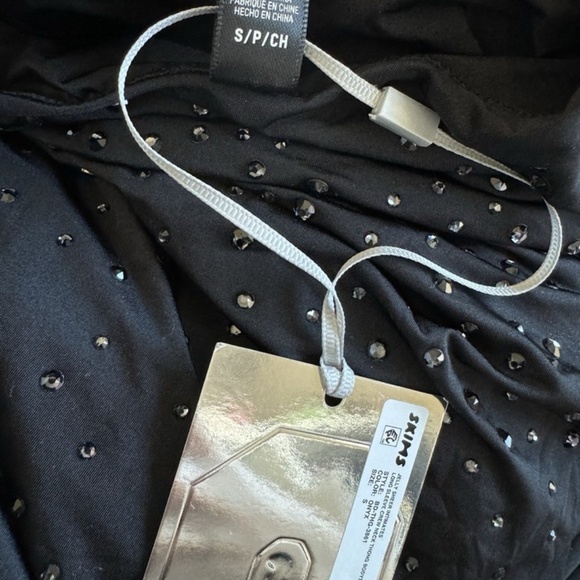 NWT! SWAROVSKI X SKIMS JELLY SHEER LONG SLEEVE CREW NECK BODYSUIT | ONYX - Small - Picture 2 of 3